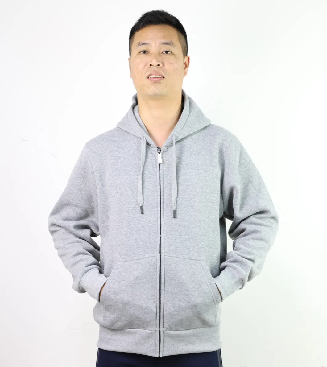 Men′s Wholesale Customize Logo Cozy Fleece Lined Hoodie Full Zip Solid Color Garment