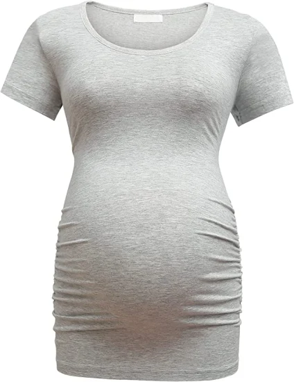 竹モーダルレディースマタニティ Tシャツクラシックサイドシャーリング Tシャツトップママ妊娠服